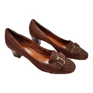 Vintage Etienne Aigner brown suede block heel pumps loafers
